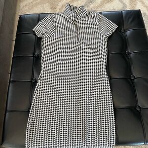 RSQ Black and White Sheath Dress with Mock Neck and Short Sleeves